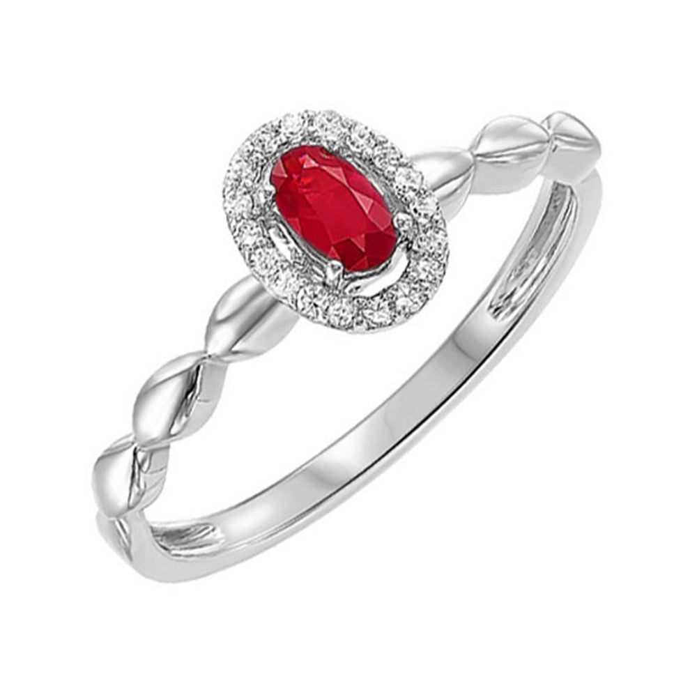 10Kt White Gold Diamond 1/12Ctw & Ruby 1/3Ctw Ring