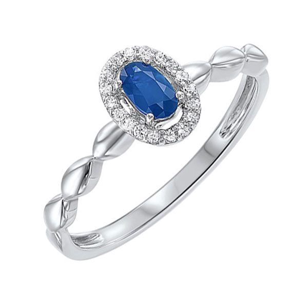 10Kt White Gold Diamond 1/12Ctw & Sapphire 1/3Ctw Ring