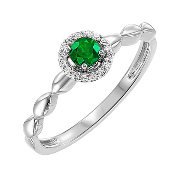 10Kt White Gold Diamond 1/20Ctw & Emerald 1/5Ctw Ring
