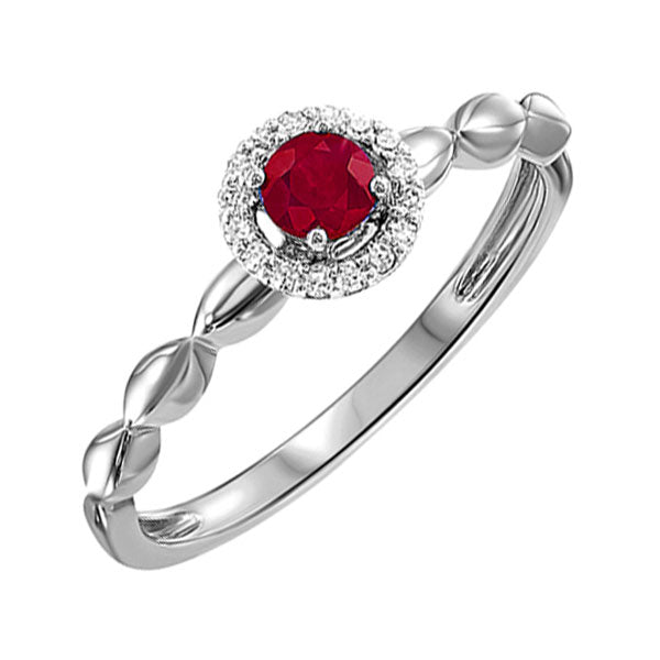 10Kt White Gold Diamond 1/20Ctw & Ruby 1/4Ctw Ring