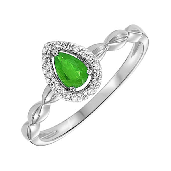 10Kt White Gold Diamond 1/12Ctw & Emerald 1/5Ctw Ring