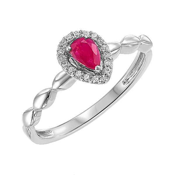 10Kt White Gold Diamond 1/12Ctw & Ruby 1/4Ctw Ring
