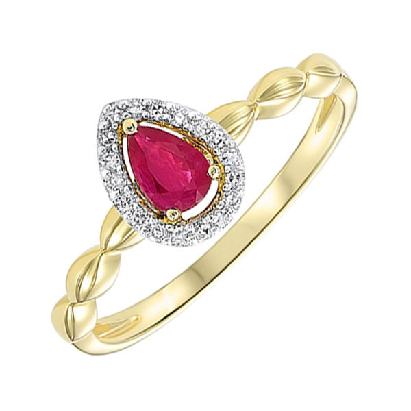 10Kt Yellow Gold Diamond 1/12Ctw & Ruby 1/4Ctw Ring