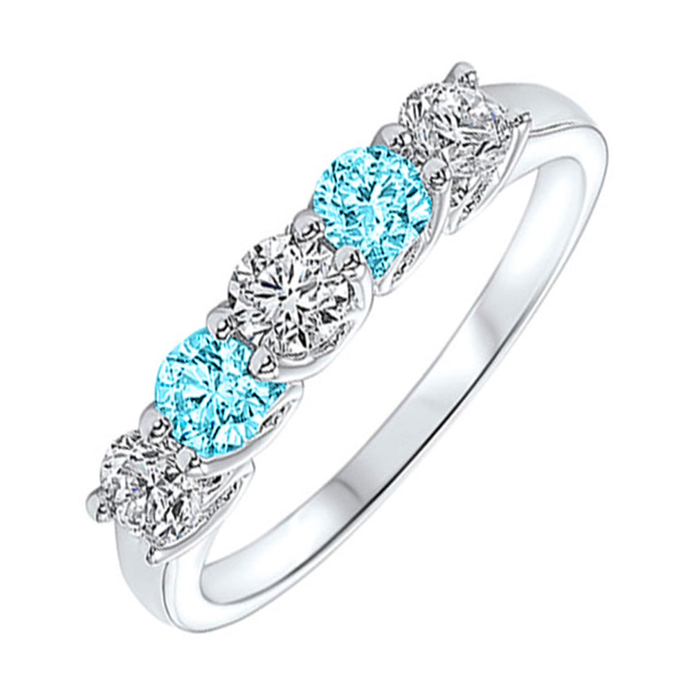 14Kt White Gold Diamond 1/3Ctw & Aquamarine 1/6Ctw Ring