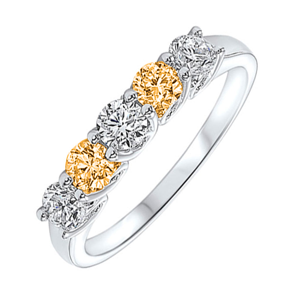 14Kt White Gold Diamond 1/3Ctw & Citrine 1/6Ctw Ring
