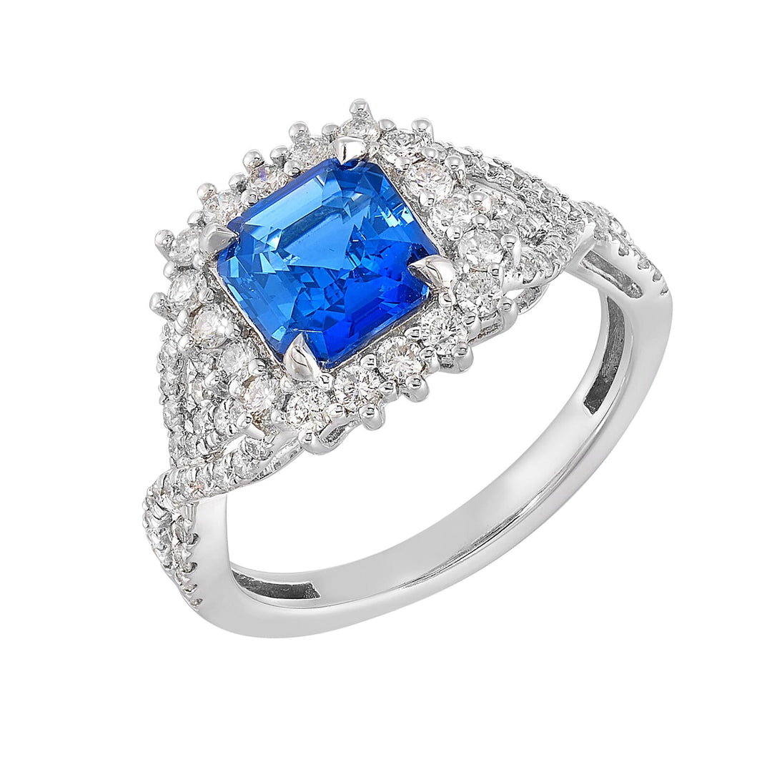 14Kt White Gold Diamond 1/2Ctw & Sapphire 1 3/4Ctw Ring