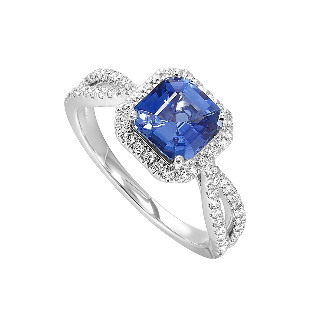 14Kt White Gold Diamond 1/3Ctw & Sapphire 1 3/4Ctw Ring