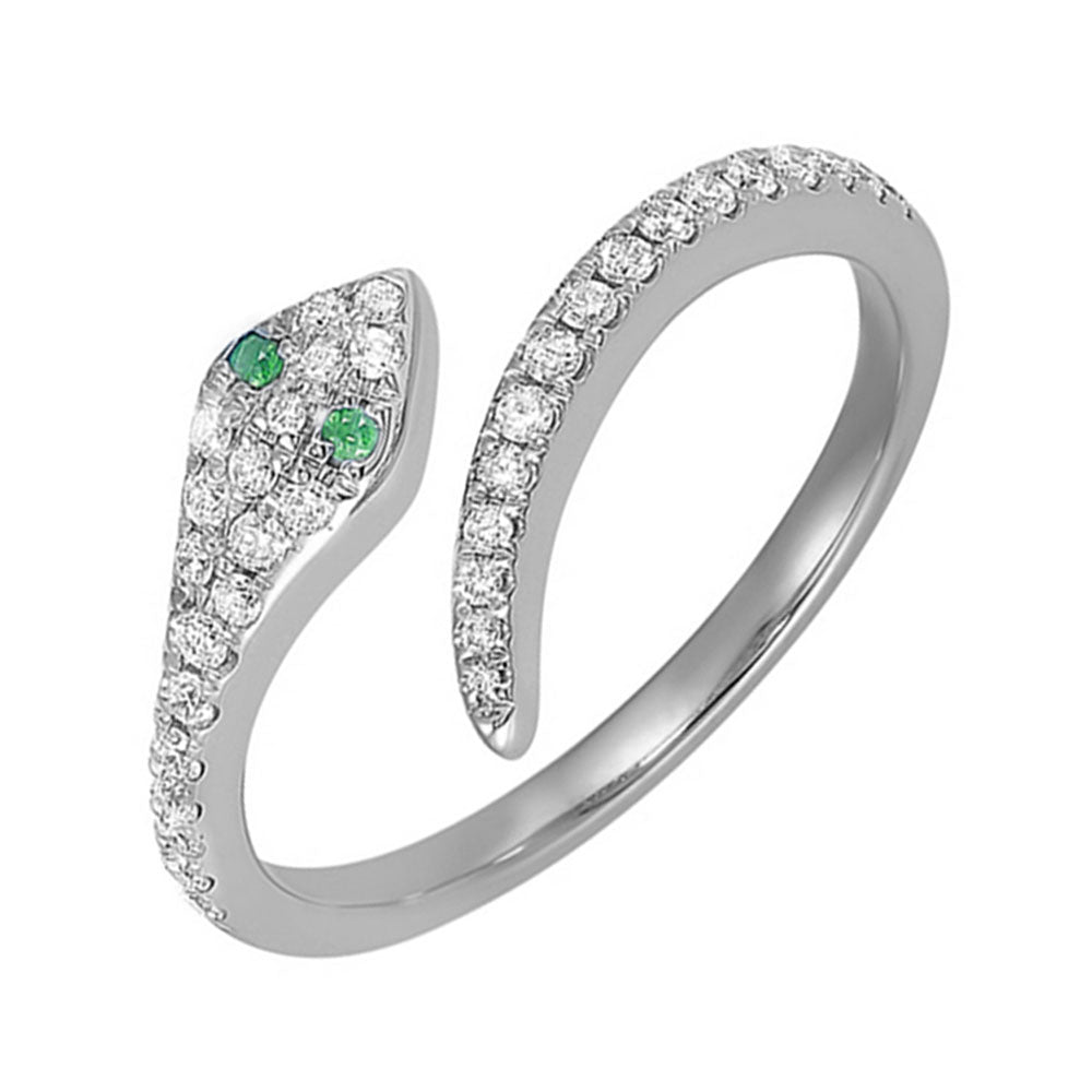 14Kt White Gold Diamond 1/50Ctw & Emerald 1/50Ctw Ring