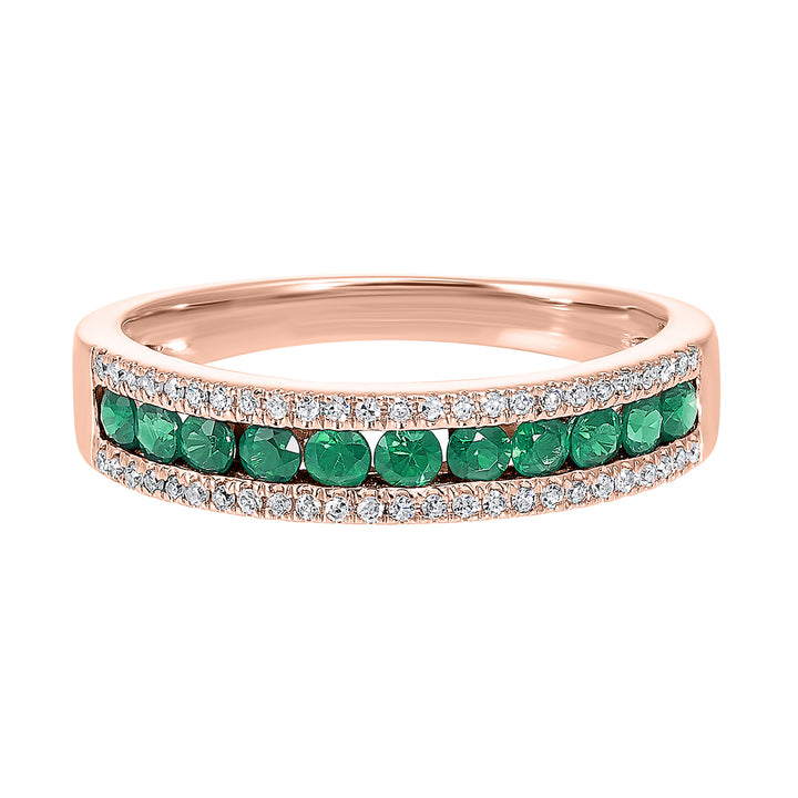 14Kt Rose Gold Diamond 1/8Ctw & Emerald 1/2Ctw Ring