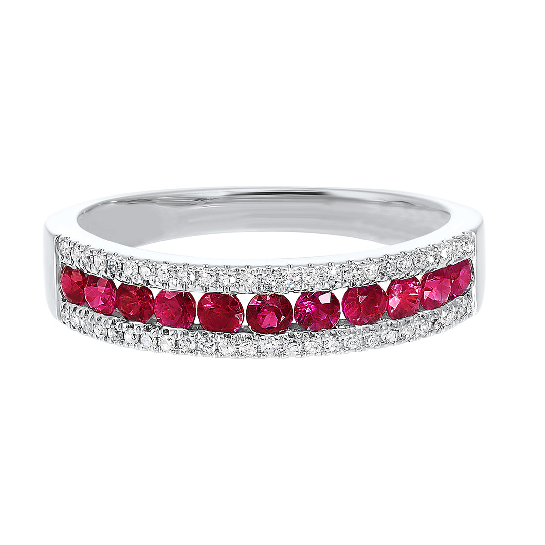 14Kt White Gold Diamond 1/8Ctw & Ruby 1/2Ctw Ring