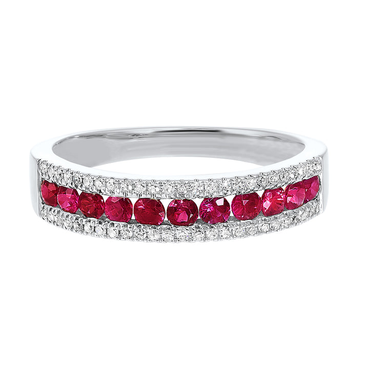 14Kt White Gold Diamond 1/8Ctw & Ruby 1/2Ctw Ring