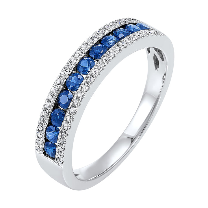 14Kt White Gold Diamond 1/8Ctw & Sapphire 1/2Ctw Ring