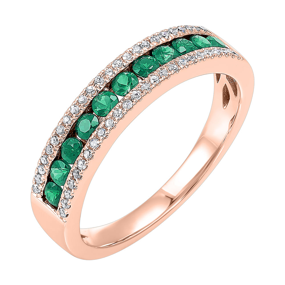 14Kt Rose Gold Diamond 1/8Ctw & Emerald 1/2Ctw Ring