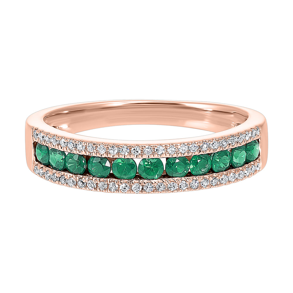 14Kt Rose Gold Diamond 1/8Ctw & Emerald 1/2Ctw Ring