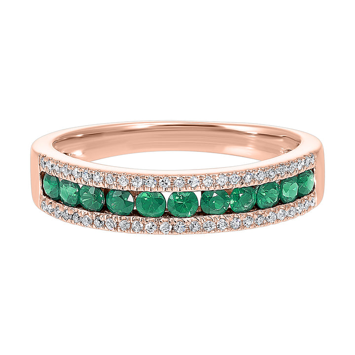 14Kt Rose Gold Diamond 1/8Ctw & Emerald 1/2Ctw Ring