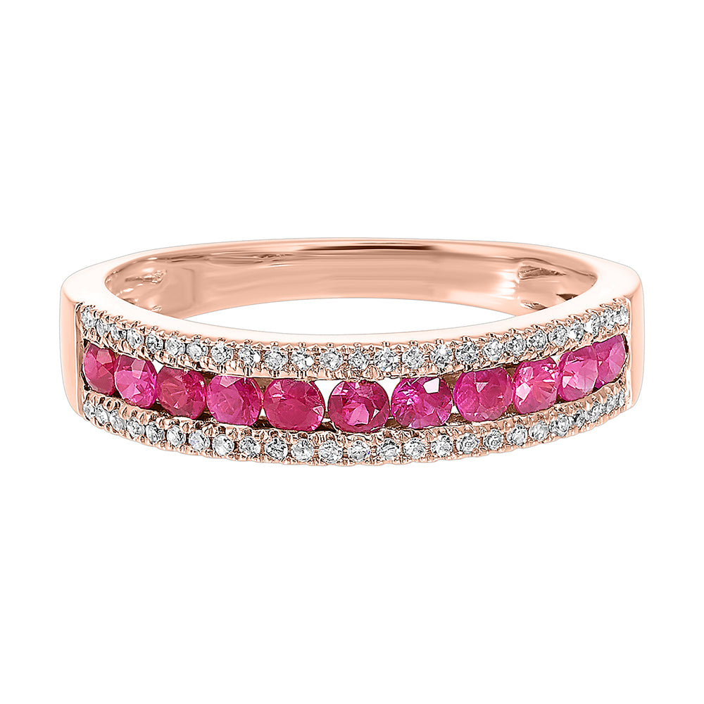 14Kt Rose Gold Diamond 1/8Ctw & Ruby 1/2Ctw Ring