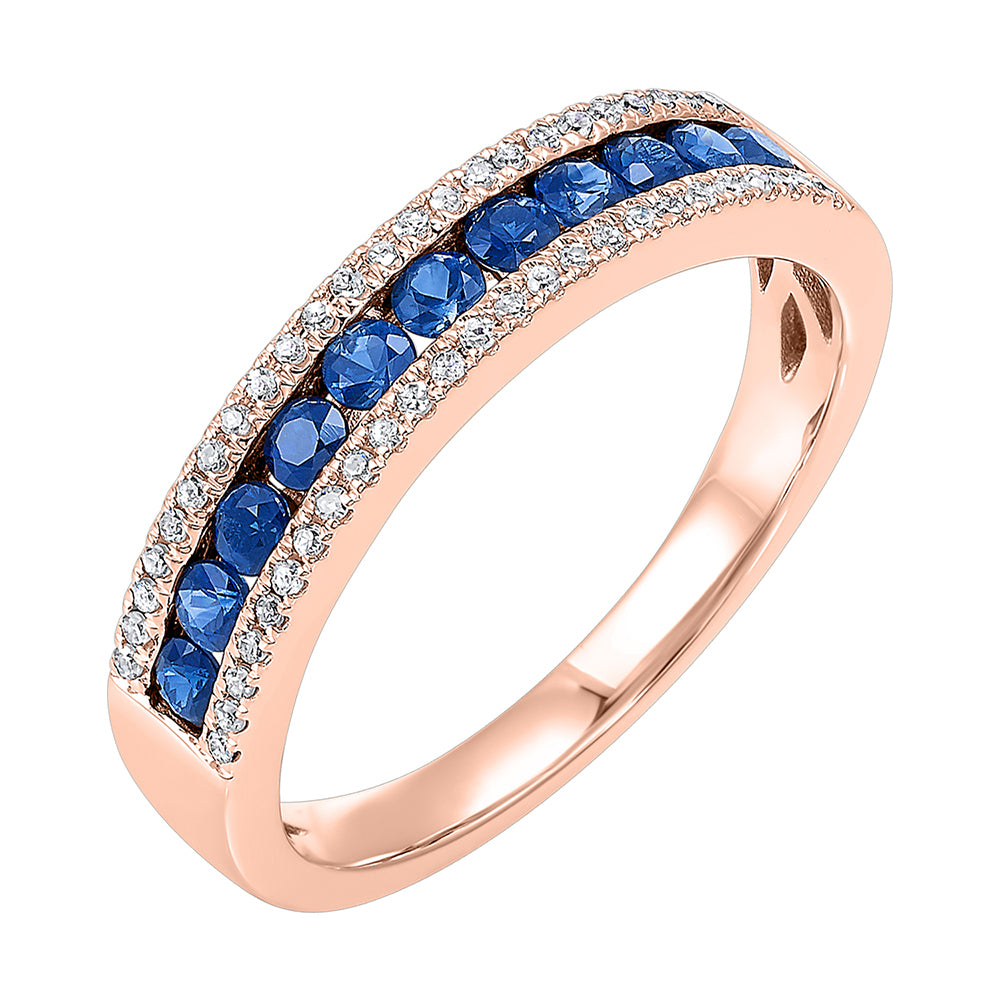 14Kt Rose Gold Diamond 1/8Ctw & Sapphire 1/2Ctw Ring