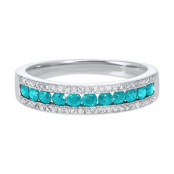 14Kt White Gold Diamond 1/7Ctw & Aquamarine 1/2Ctw Ring