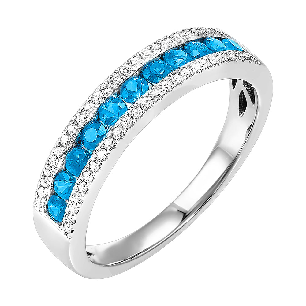 14Kt White Gold Diamond 1/7Ctw & Blue Topaz 1/2Ctw Ring