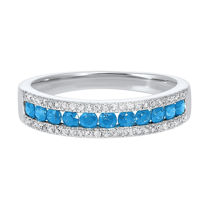 14Kt White Gold Diamond 1/7Ctw & Blue Topaz 1/2Ctw Ring