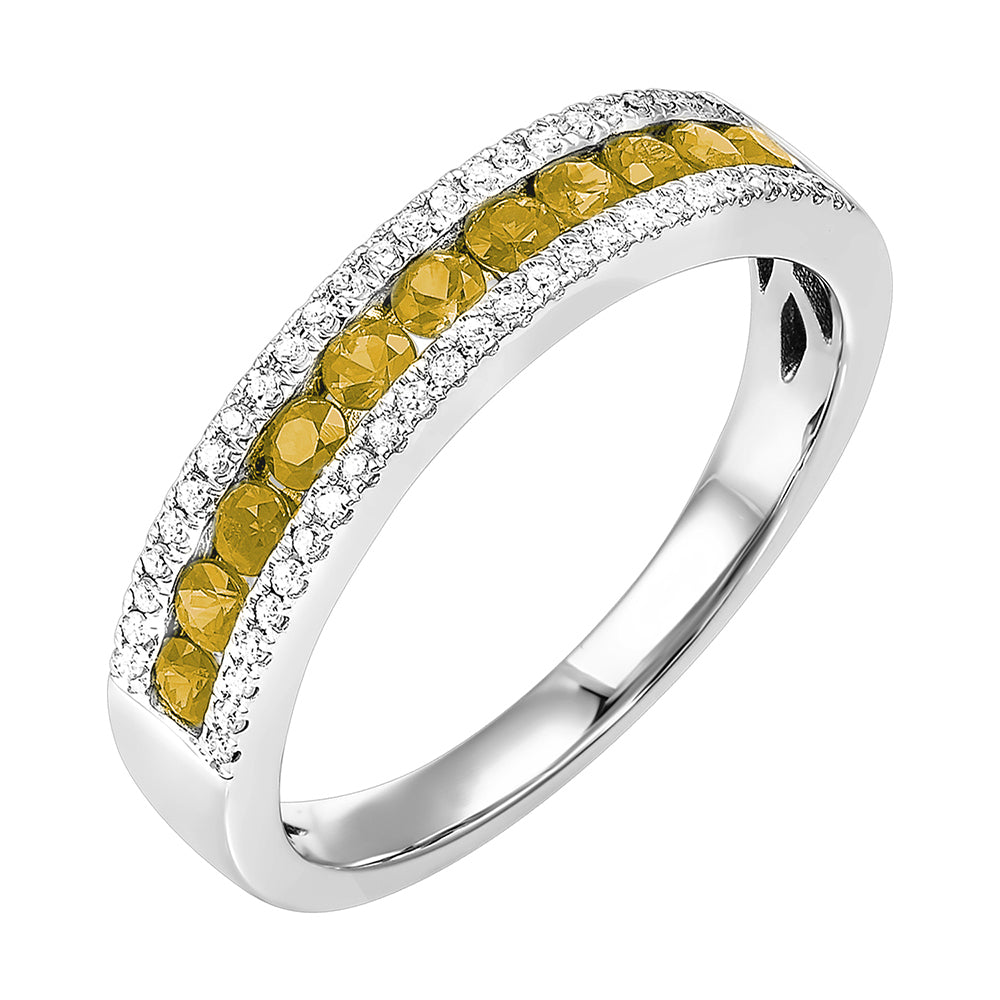 14Kt White Gold Diamond 1/8Ctw & Citrine 1/2Ctw Ring