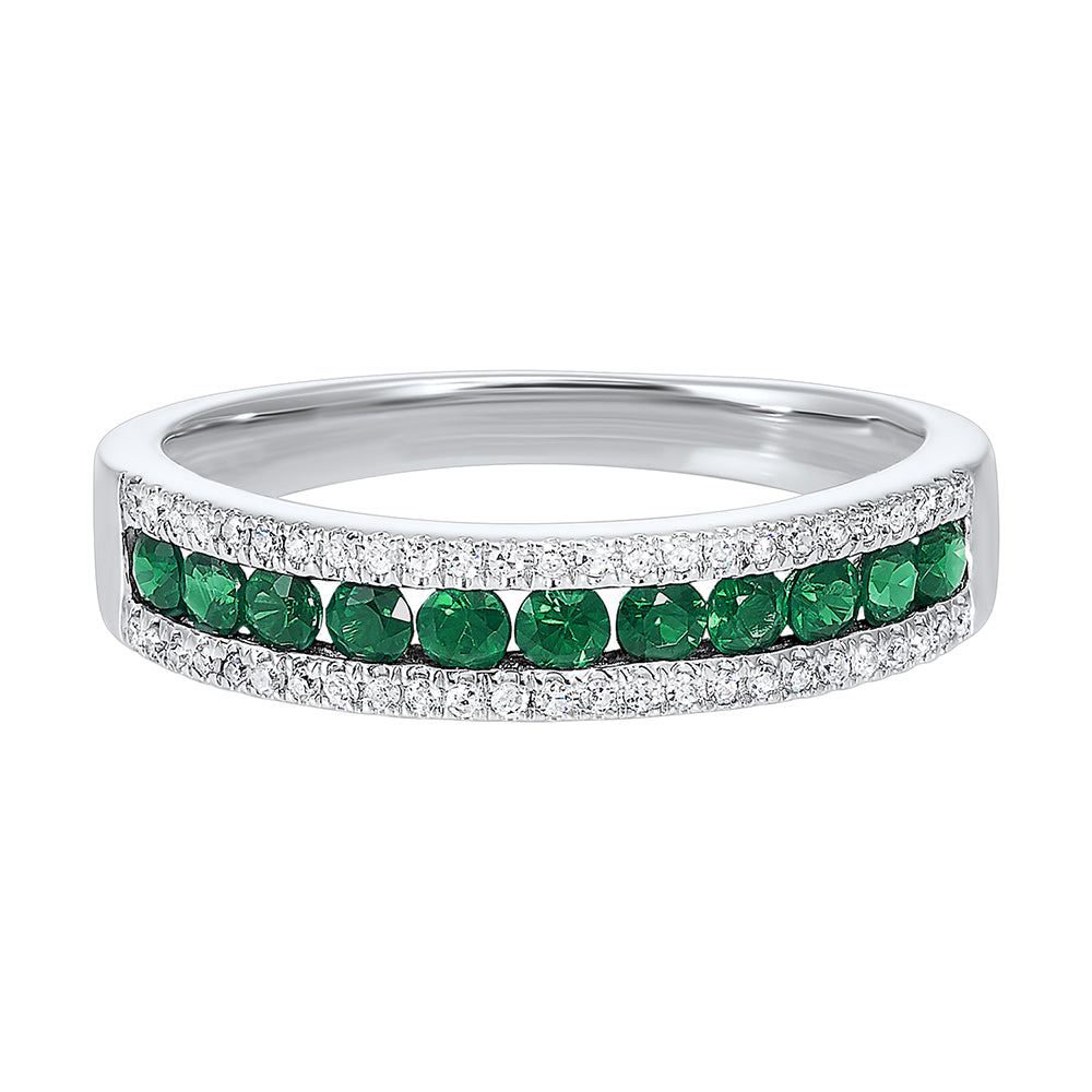 14Kt White Gold Diamond 1/8Ctw & Emerald 1/2Ctw Ring