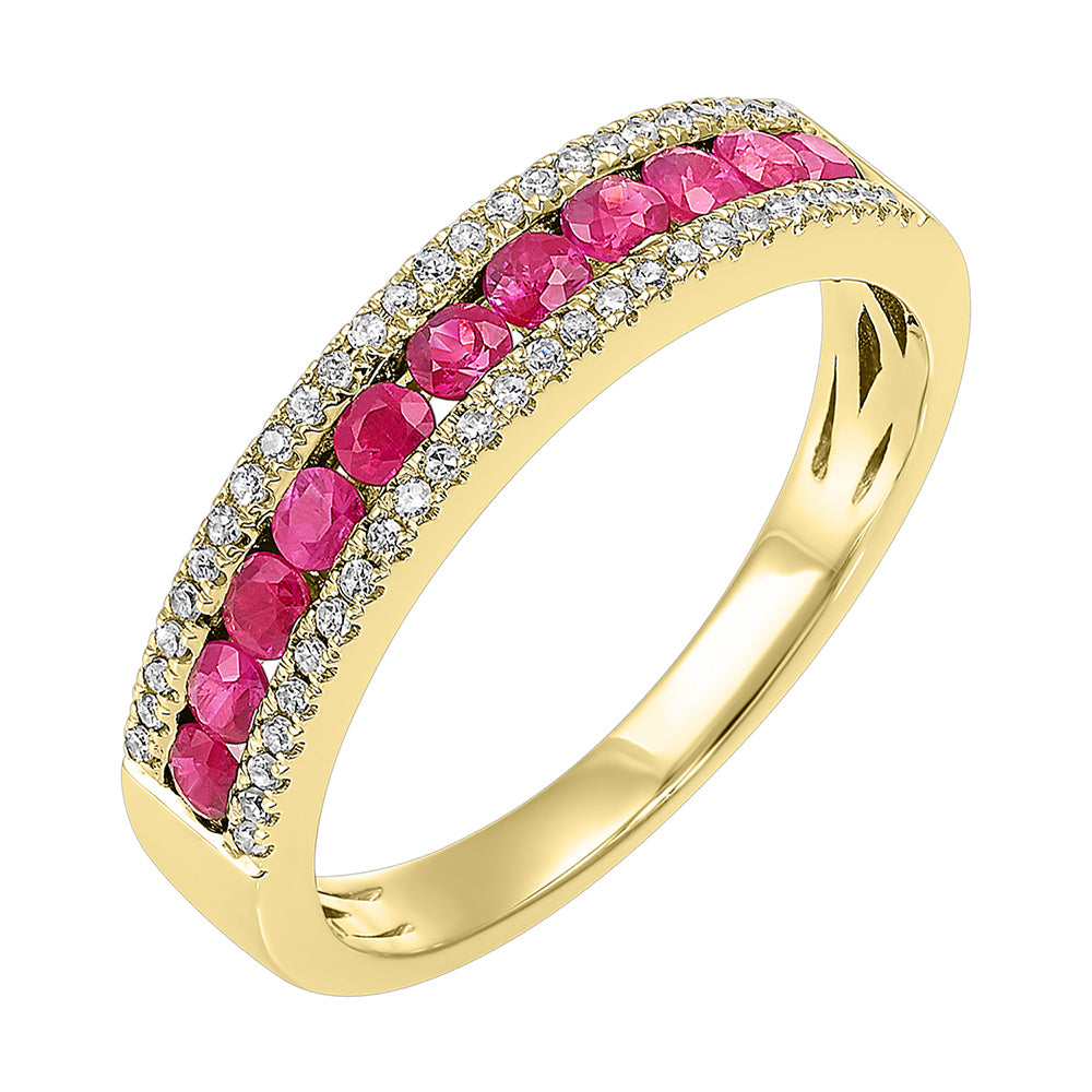 14Kt Yellow Gold Diamond 1/8Ctw & Ruby 1/2Ctw Ring