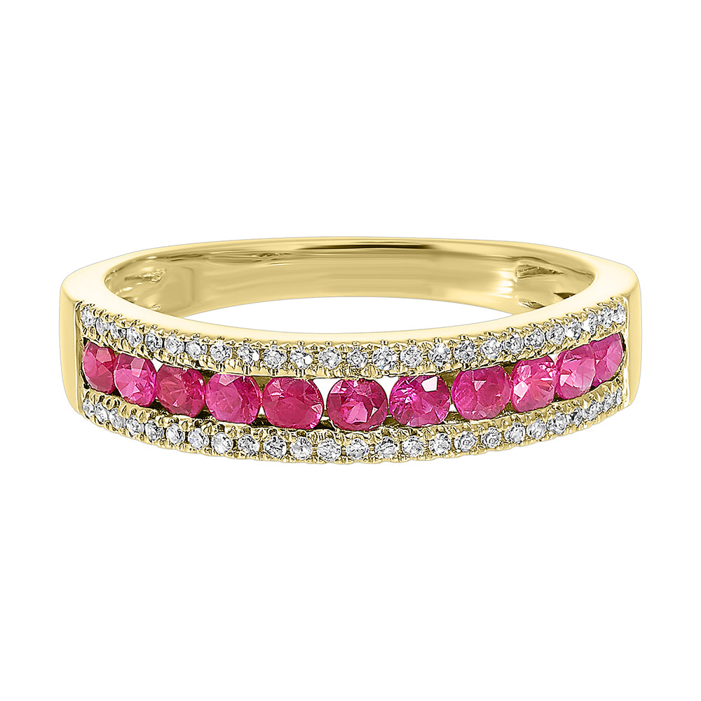 14Kt Yellow Gold Diamond 1/8Ctw & Ruby 1/2Ctw Ring