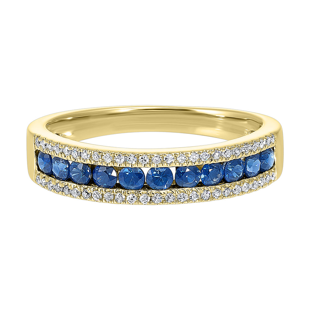 14Kt Yellow Gold Diamond 1/8Ctw & Sapphire 1/2Ctw Ring