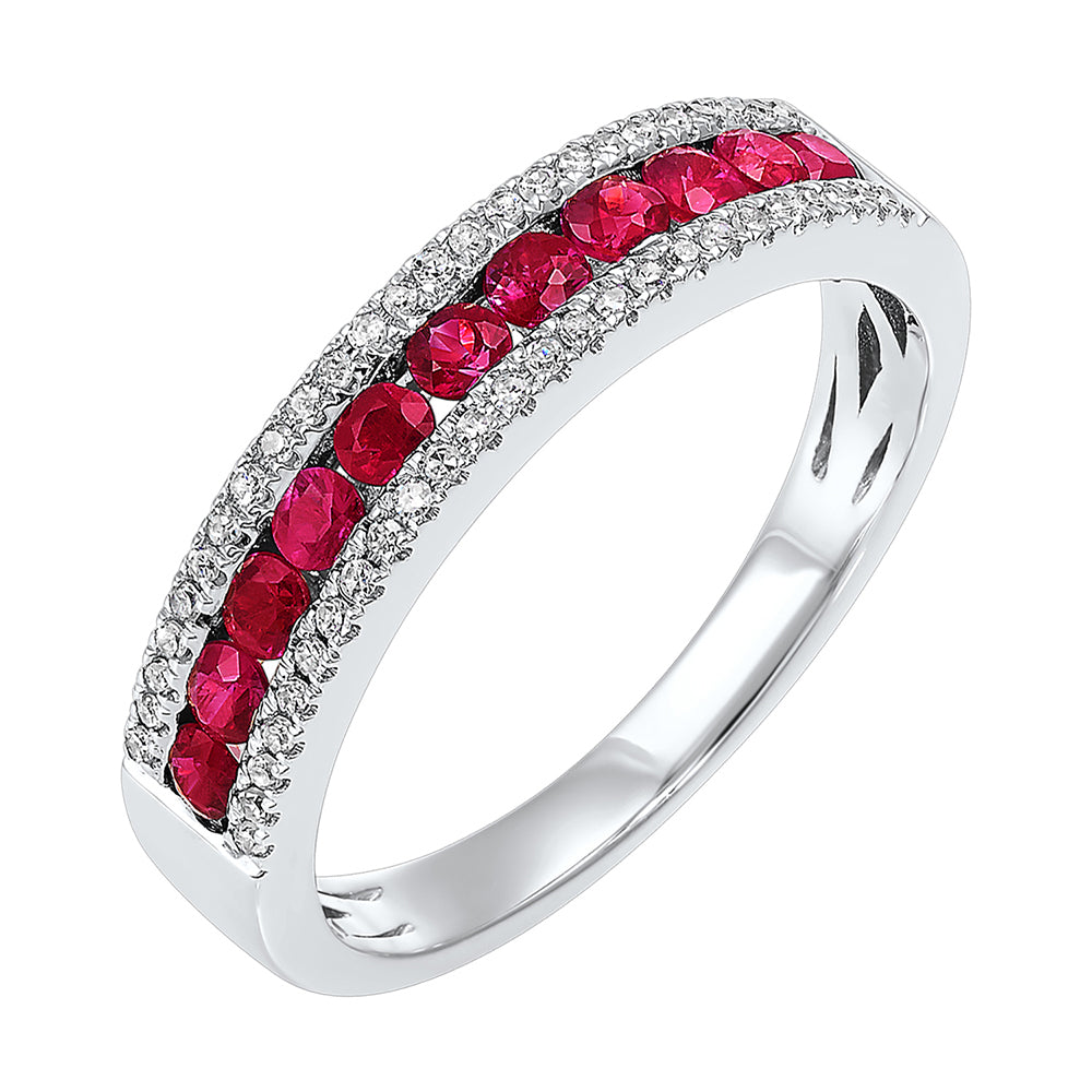 18Kt White Gold Diamond 1/8Ctw & Ruby 1/3Ctw Ring
