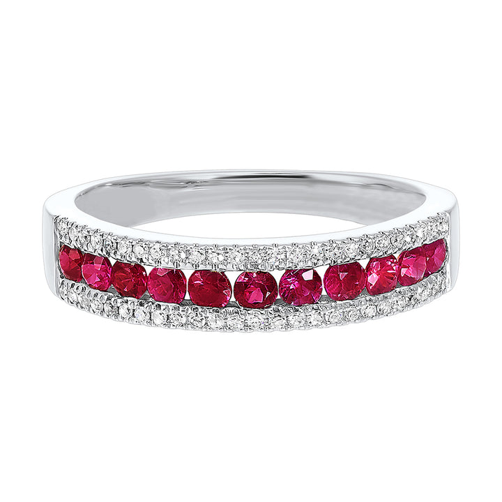 18Kt White Gold Diamond 1/8Ctw & Ruby 1/3Ctw Ring