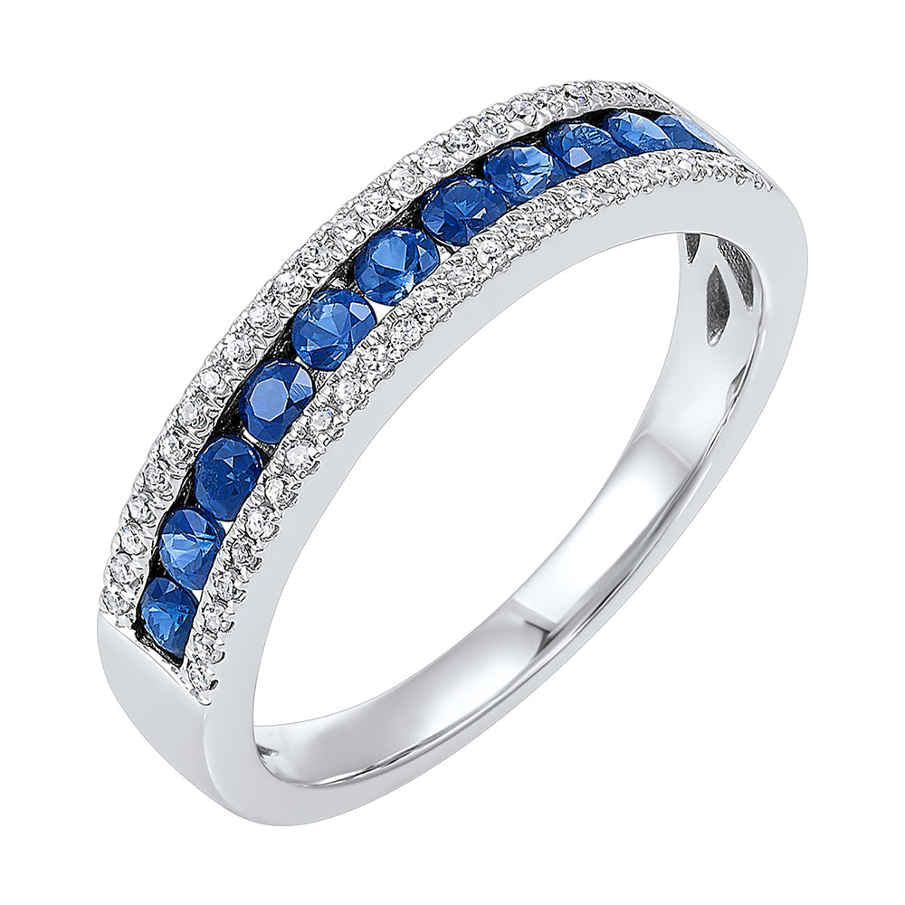 Platinum White Diamond 1/8Ctw & Sapphire 1/3Ctw Ring