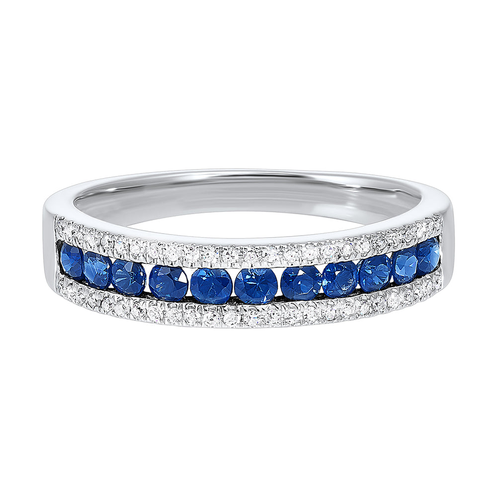 Platinum White Diamond 1/8Ctw & Sapphire 1/3Ctw Ring