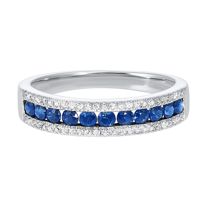 Platinum White Diamond 1/8Ctw & Sapphire 1/3Ctw Ring
