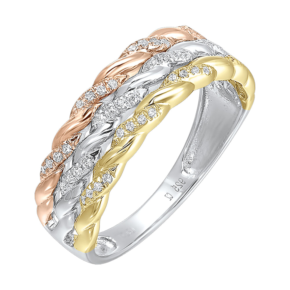 10Kt Tricolor Diamond 1/7Ctw Ring