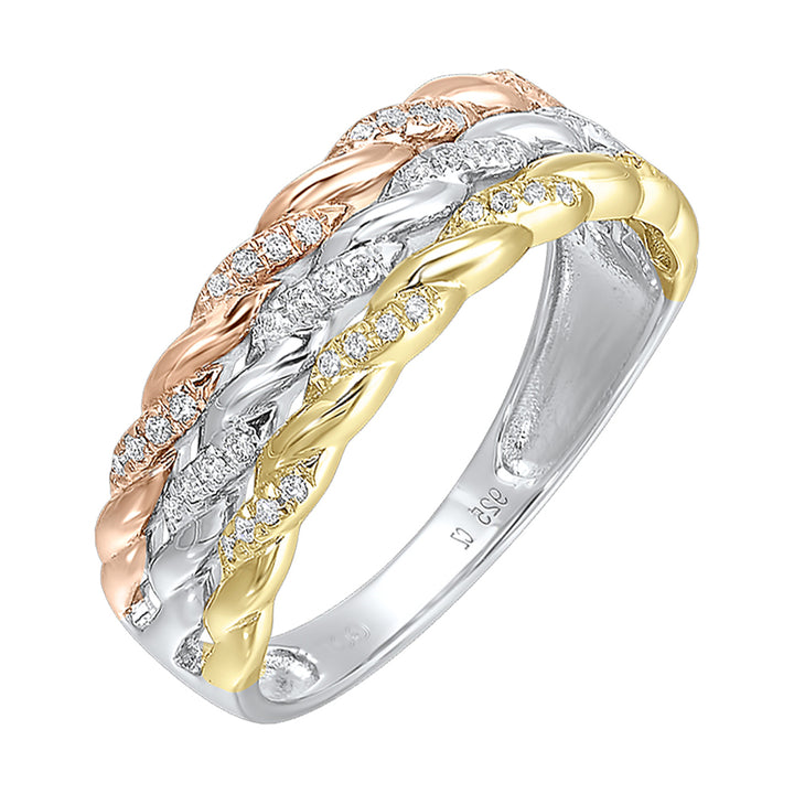10Kt Tricolor Diamond 1/7Ctw Ring