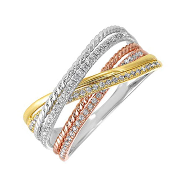 10Kt Tricolor Diamond 1/5Ctw Ring