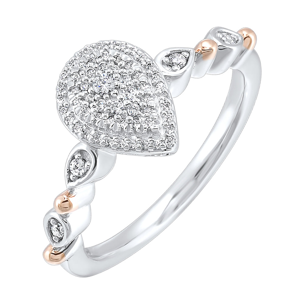 Gold Silver White Rose Diamond 1/5Ctw Ring