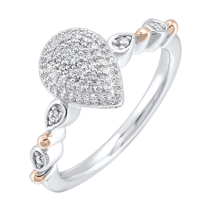 Gold Silver White Rose Diamond 1/5Ctw Ring