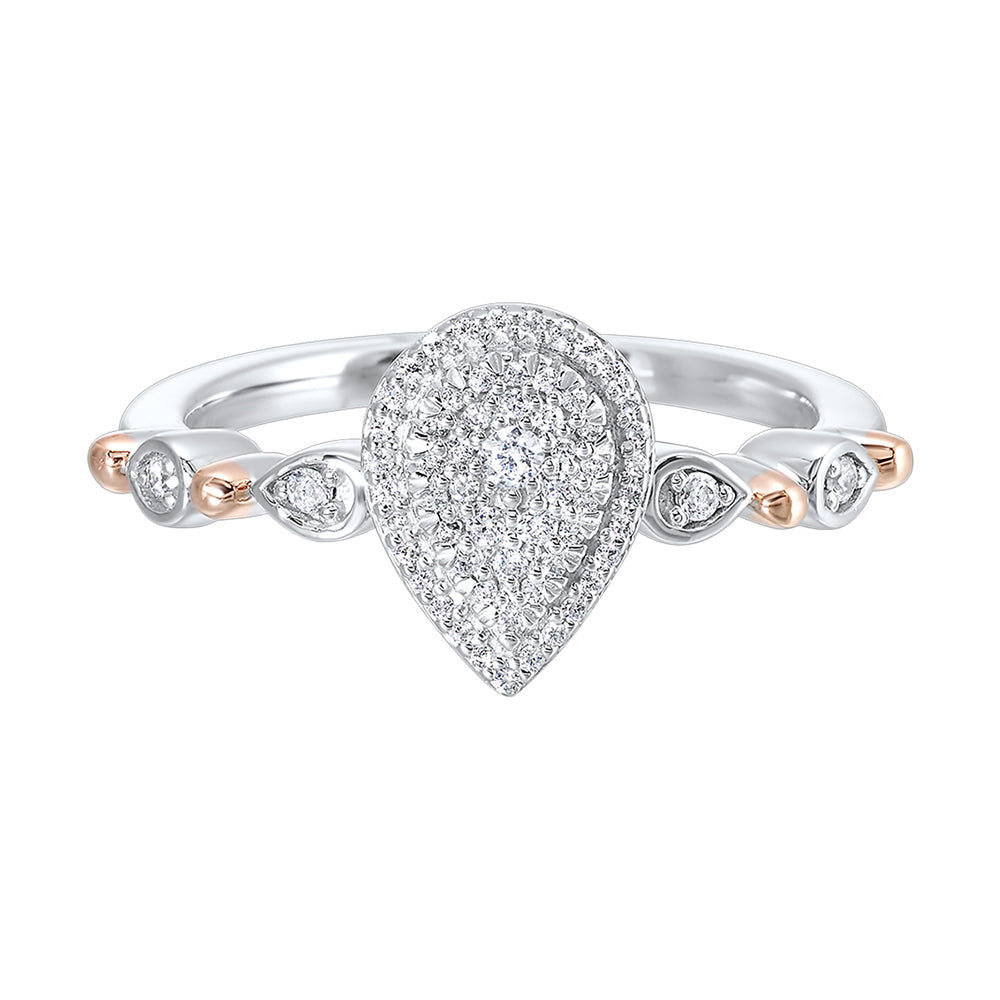 Gold Silver White Rose Diamond 1/5Ctw Ring