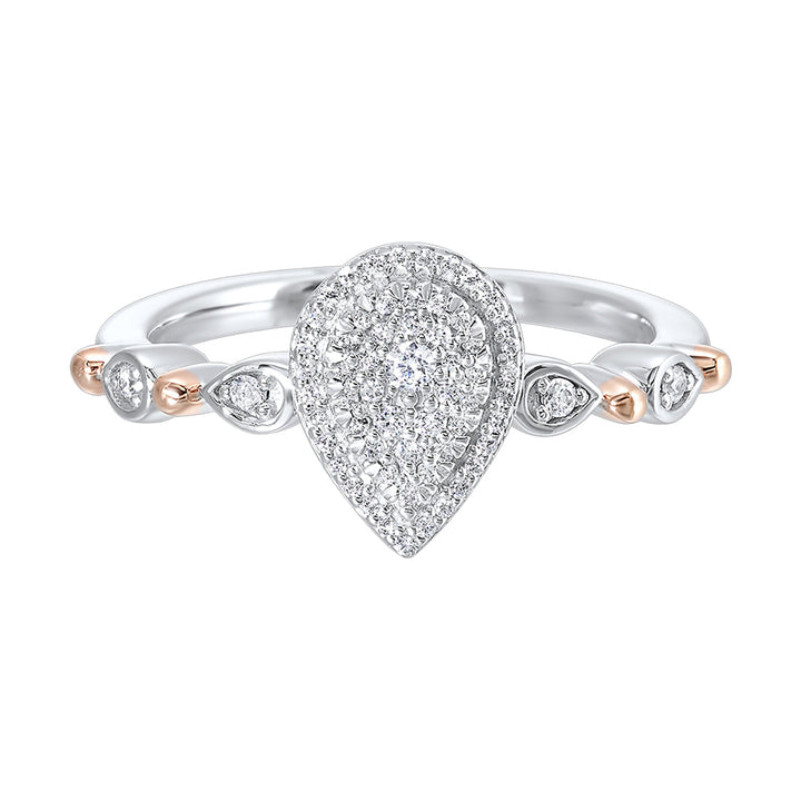 Gold Silver White Rose Diamond 1/5Ctw Ring