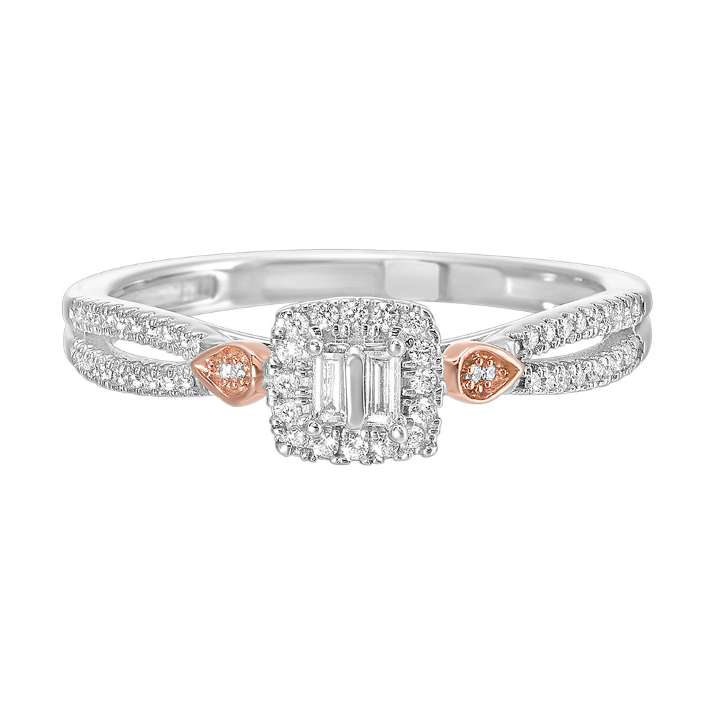 10Kt White Rose Gold Diamond 1/5Ctw Ring