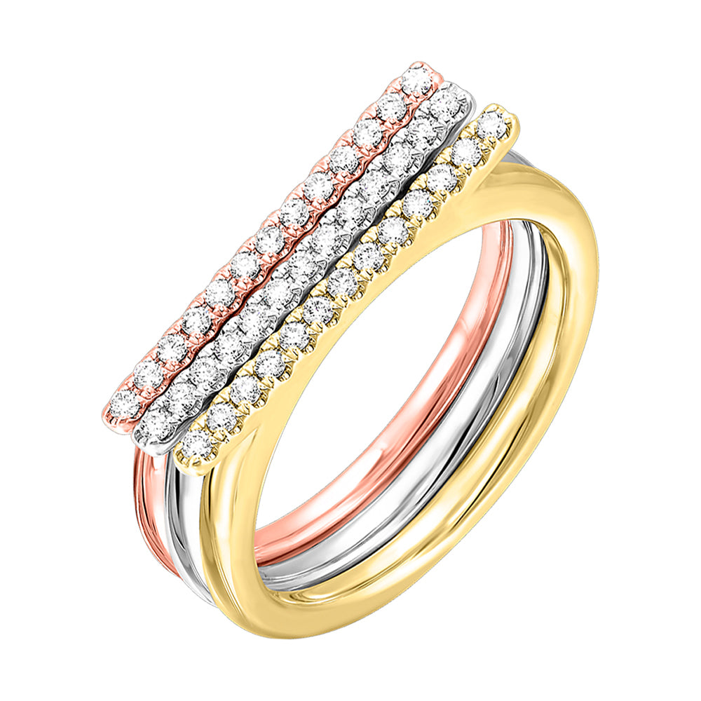 10Kt Tricolor Diamond 1/4Ctw Ring