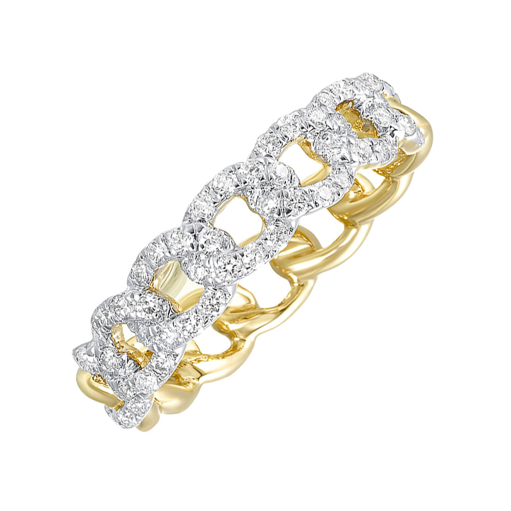 14KY diamond link ring,  1/2CTW-chunky gold design with diamond-encrusted links; strong deal value.