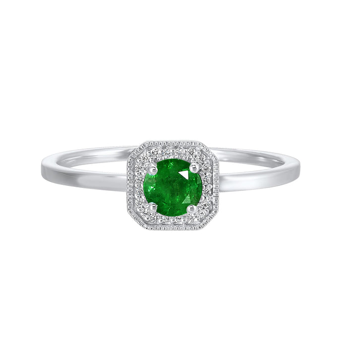 10Kt White Gold Diamond 1/12Ctw & Created-Emerald 3/4Ctw Ring