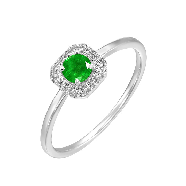 10Kt White Gold Diamond 1/12Ctw & Created-Emerald 3/4Ctw Ring