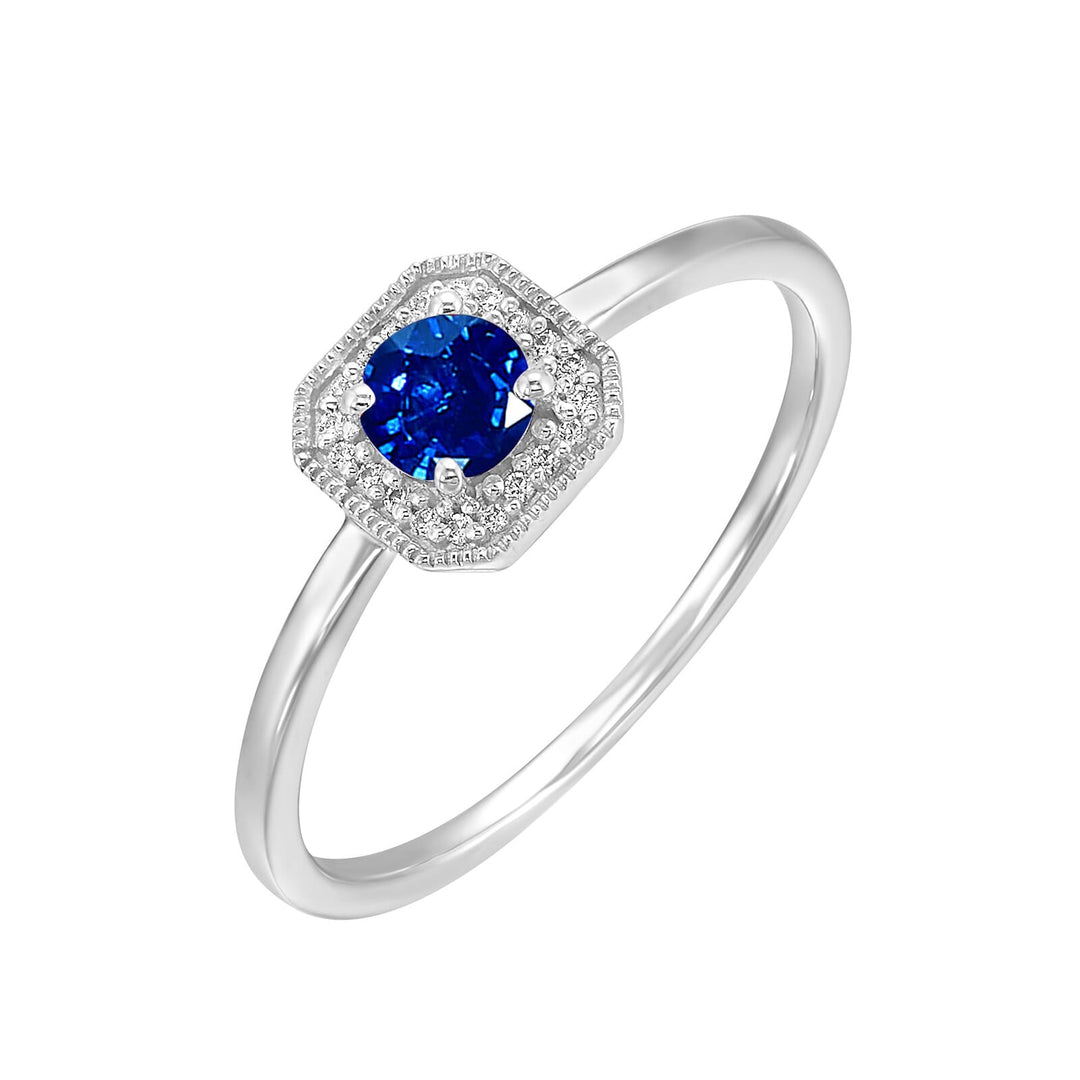 10Kt White Gold Diamond 1/12Ctw & Created Sapphire 3/4Ctw Ring