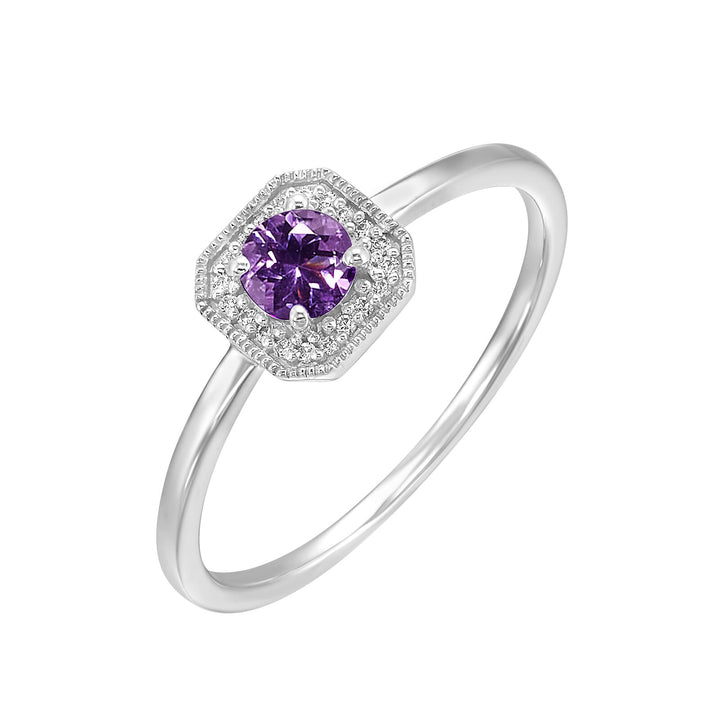 10Kt White Gold Diamond 1/12Ctw & Amethyst 3/8Ctw Ring