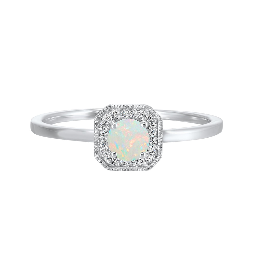10Kt White Gold Diamond 1/12Ctw & Opal 1/3Ctw Ring