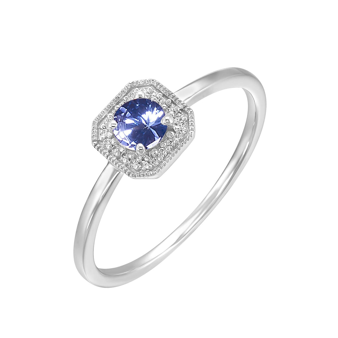 10Kt White Gold Diamond 1/12Ctw & Syn Alexandrite 1/3Ctw Ring